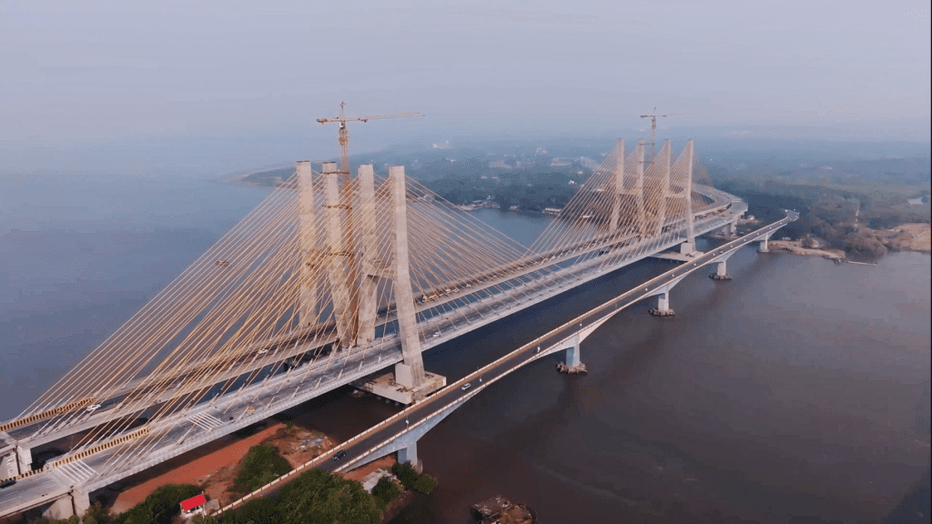 A view of the Zuari Bridge, a reflection of growth and innovation. Source DronemanYT, Twitter