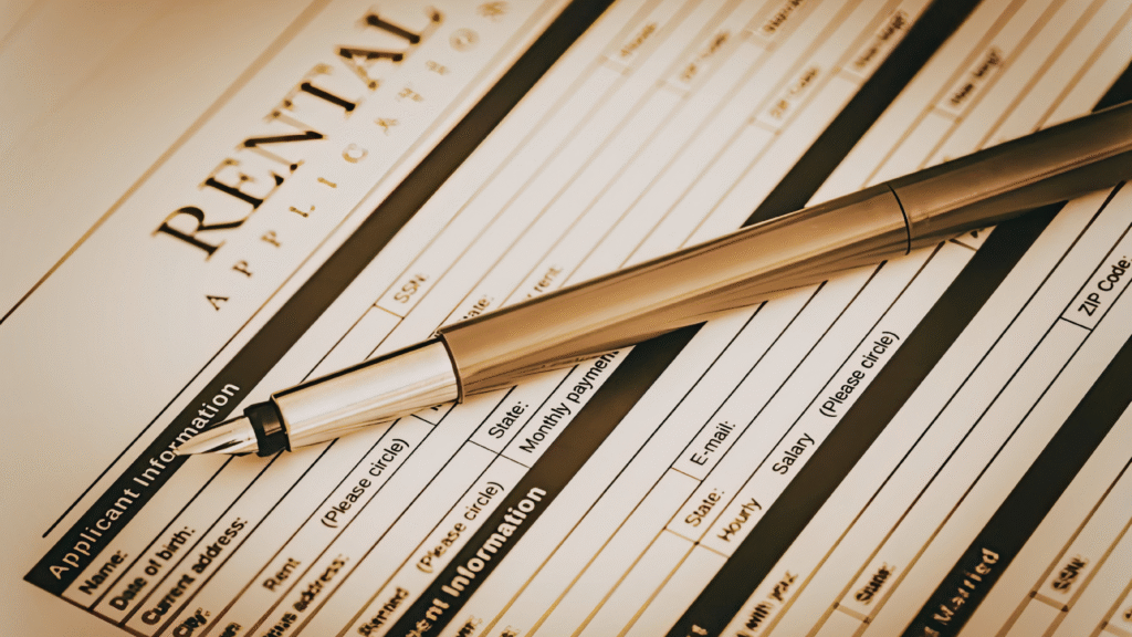 Pen on a rental agreement document